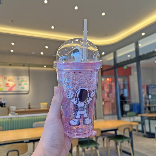 Space Astronaut Glitter Cup with Straw