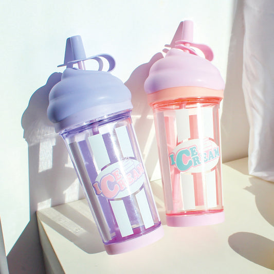 3D Ice Cream Swirl Tumbler with Straw - 500ml