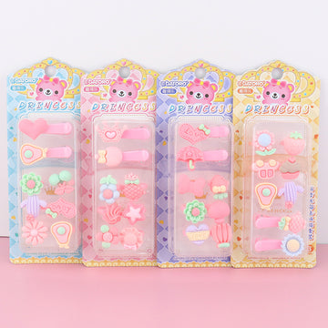 Kawaii resin hair clip and ring jewelry set for girls in pastel colors.