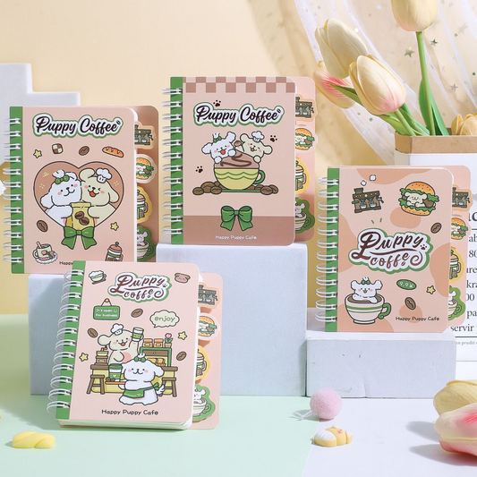 Puppy Coffee mini notebook set with cute coffee and puppy cover designs