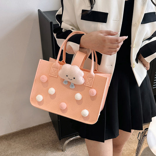Trendy Plush Pom-Pom Felt Tote Bag | Handbag
