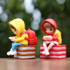 Miniature Student Gamer Figurine - Cute Resin Kids Sitting on Books
