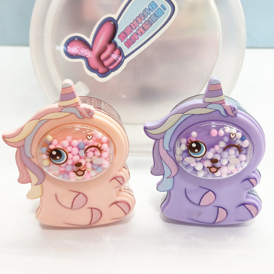 Cute pastel unicorn-themed dual blade pencil sharpener made from durable, child-safe plastic for smooth and precise sharpening.