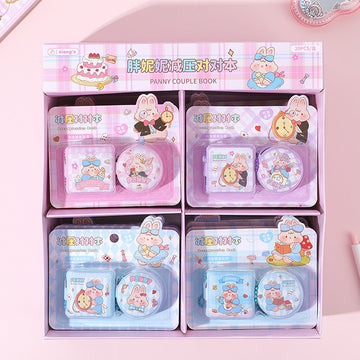 Cartoon mini diary 2-piece set with couple-themed pastel designs.