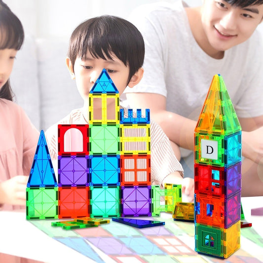 STEM Magnetic Building Blocks Set - Colorful 3D DIY Construction Tiles for Kids