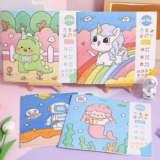 Kids Cartoon Coloring Book with 6 Double-Headed Markers – Fun & Educational Activity Set