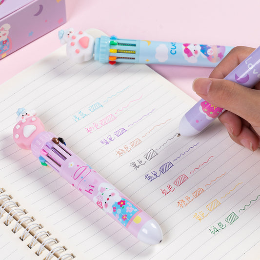 Adorable paw-top multi ink pens for kids with 10 vibrant ink colors