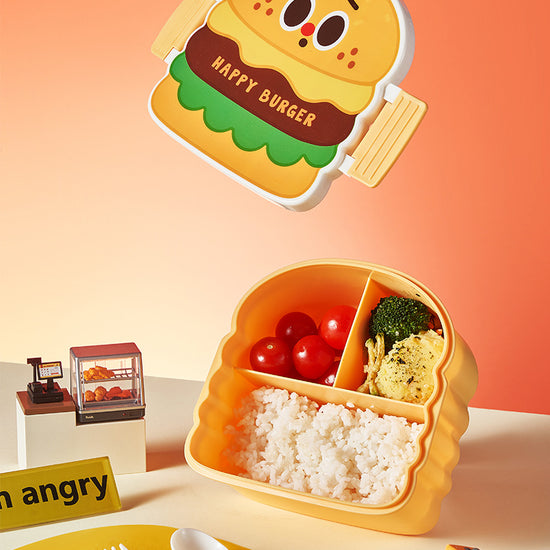 Kids food-grade burger lunch container with dual-section design