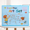 Super Mega Art Kit for children, ages 3+, featuring a large collection of non-toxic markers, crayons, and accessories in a durable pink plastic briefcase.