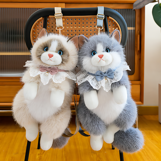 Realistic Ragdoll Cat Plush Backpack