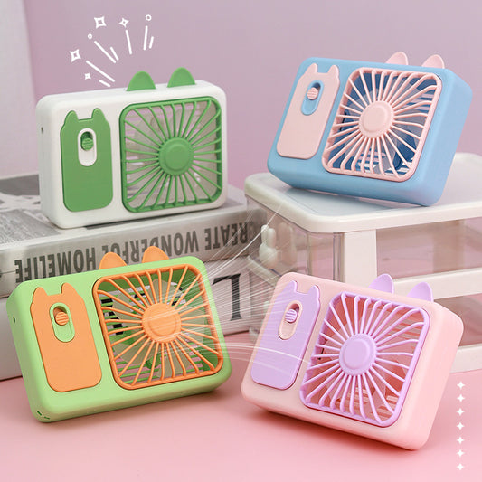 Cartoon Kitten Mini Fan | Big Wind, Rechargeable & Handy