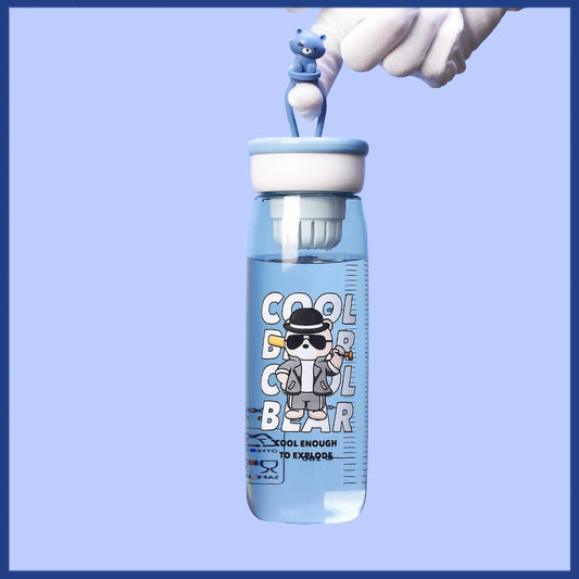 3D Bear Clear Water Bottle | 600ml Kids Fruit Infuser Sipper