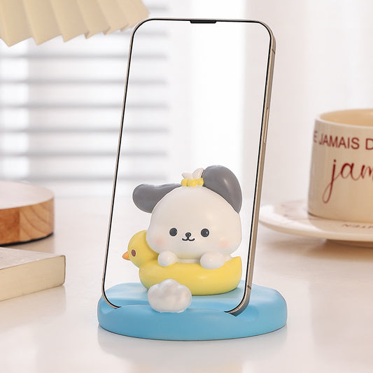 Resin art puppy & duck phone holder for desk decor