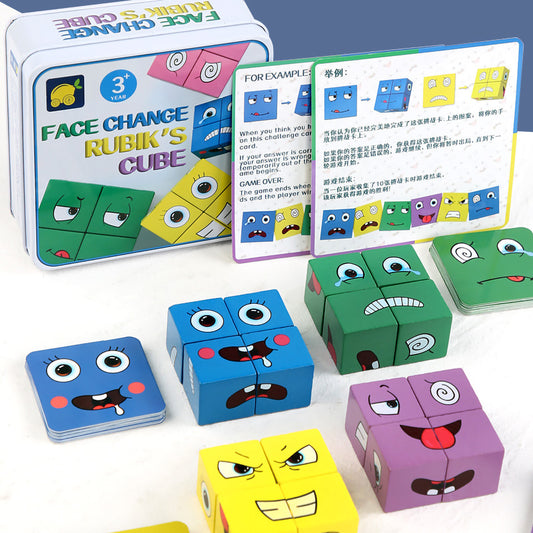 Wooden Face Change Rubik's Cube Game (Expression Puzzle)