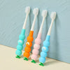 Kids toothbrush with soft bristles and caterpillar-style bubble grip handle.