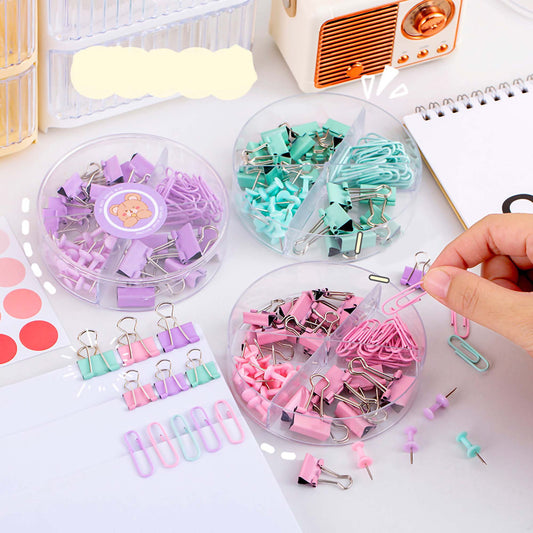 Cute Pastel Paper Clips, Binder Clips & Push Pins Set