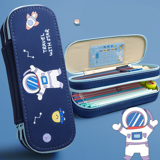 Spacious Double-Layer Pencil Pouch – Astronaut & Unicorn Print