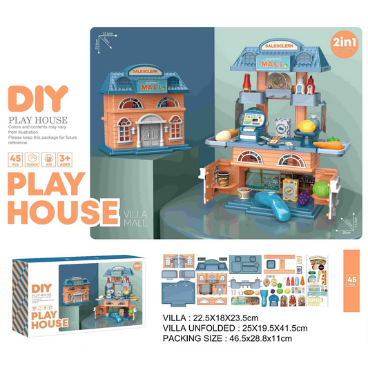 2-in-1 DIY Shopping Mall & Villa Playhouse – 45 Pcs Set