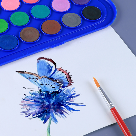 Portable 12-Color Solid Watercolor Paint Set with Brush