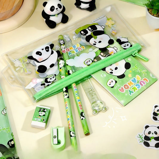 6-Piece Cute Kids Stationery Set with Clear Zipper Pouch