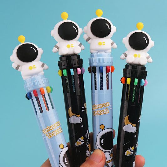 Astronaut 10-color ball pen with space-themed design and 3D topper
