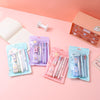 "Cute pastel stationery kit with pens, highlighter, eraser and sharpener"