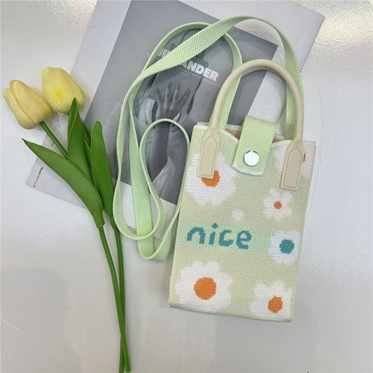 Knit Crossbody Sling Bag – Flower Pattern