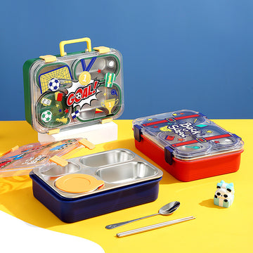Organize Your Meals with Stainless Steel 4-Grid Lunch Box | 800ml + 150ml