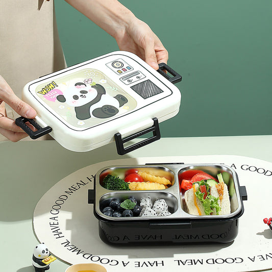 Retro Panda TV 3-Grid Stainless Steel Lunch Box