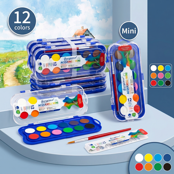 Portable 12-Color Solid Watercolor Paint Set with Brush