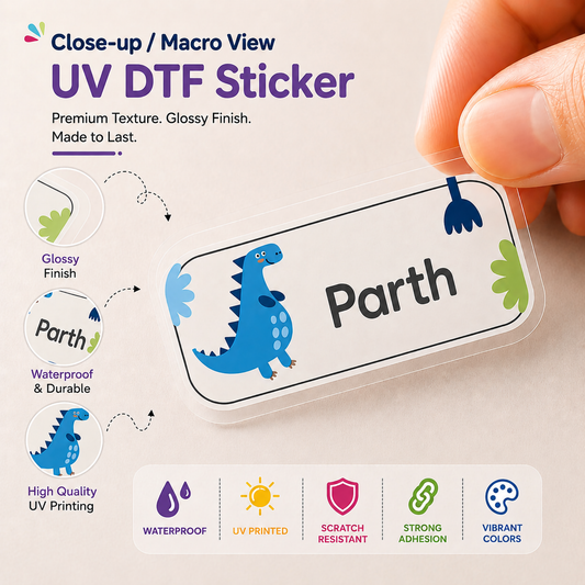Personalized Dinosaur Name Stickers | Waterproof UV DTF Labels | 20 Stickers