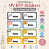 Personalized Kids Animal Theme Name Stickers | Waterproof UV DTF Labels | 8 Stickers