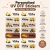 Personalized Kids Construction Theme Name Label Stickers | Waterproof UV DTF Labels | 14 Stickers