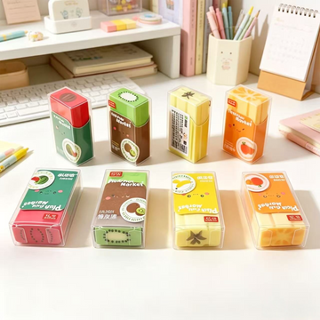 Plush Fruit Market Kawaii Eraser | Cute Flocked Sleeve Fruit Slice Erasers