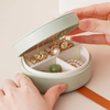 Personalised Portable Round Travel Jewellery Box | Mini PU Leather Jewellery Organizer Case with Handle