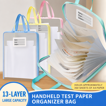Portable Transparent School File Folder with 13-Layer |13 Grid Transparent School File Folder