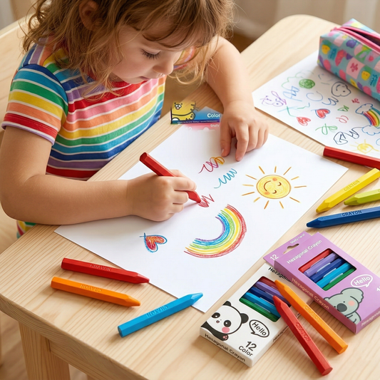 12-Color Hexagonal Wax Crayons – Vibrant Non-Toxic Coloring Kit
