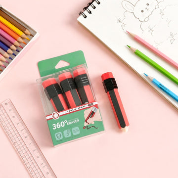 Red & Black  360° Precision Pencil-Shaped Eraser Set - 3 Pcs
