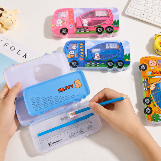 Happy Cement Truck Metal Pencil Box with Stationery