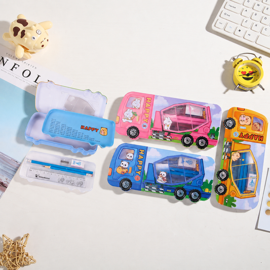 Happy Cement Truck Metal Pencil Box with Stationery