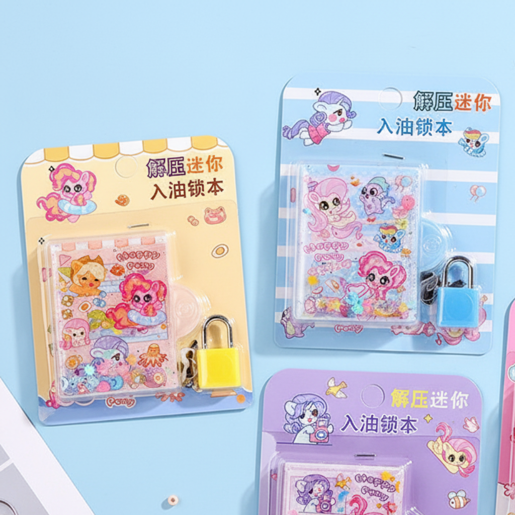 Adorable pastel pony-themed diary for kids with sparkly cover and key lock.