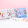 Aesthetic unicorn print book stand in white metal with colorful accents for kids and stationery lovers."