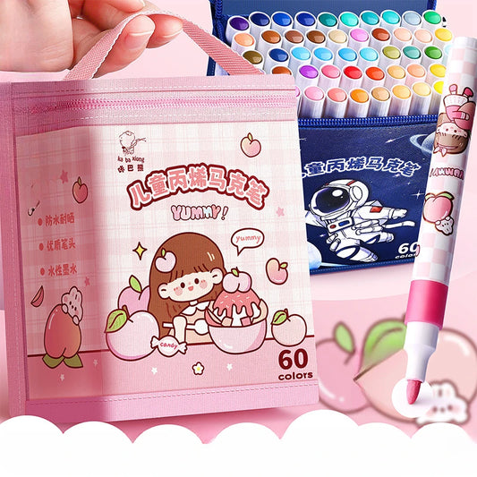 60pcs Acrylic Marker Pen Set in zipper storage bag – waterproof water-based ink