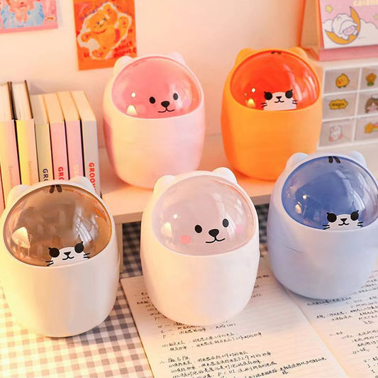 Open bear-shaped mini trash can showing spacious compartment