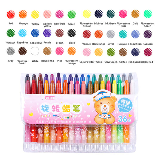 36-Color Fluorescent Rotating Crayon Set - Mess-Free & Vibrant