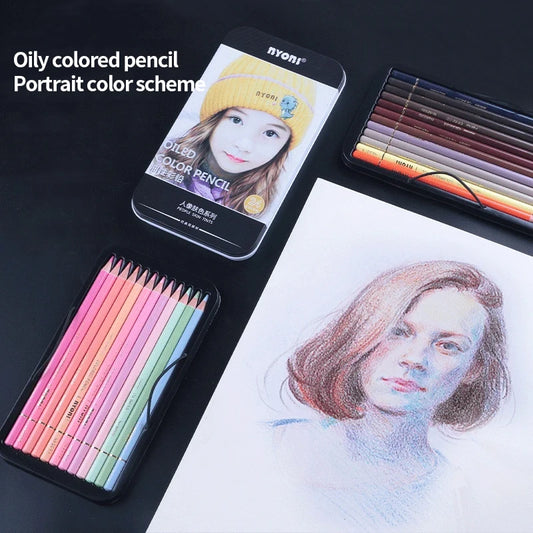 Set of 24 Oil-Based Portrait Pencils - Bold & Bright Colors