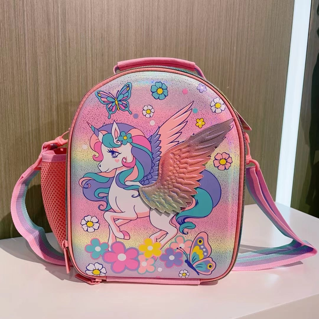Kids' large capacity insulated lunch handbag with colorful cartoon prints.