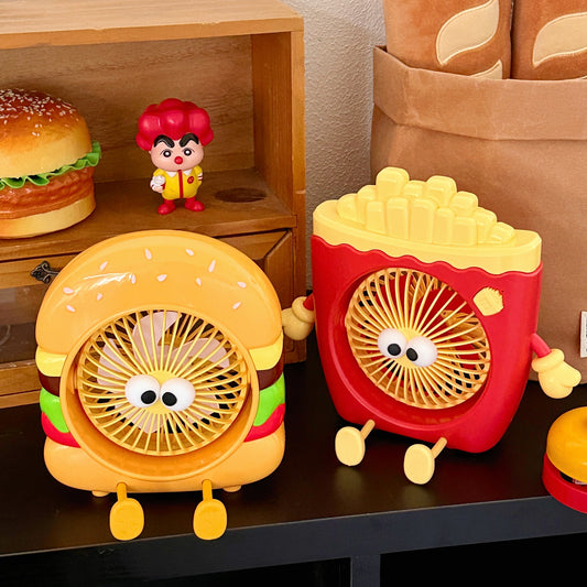 Fast Food Fun: French Fries & Hamburger USB Fan with Built-in Phone Holder