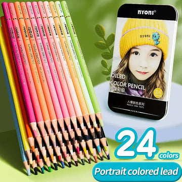 Set of 24 Oil-Based Portrait Pencils - Bold & Bright Colors