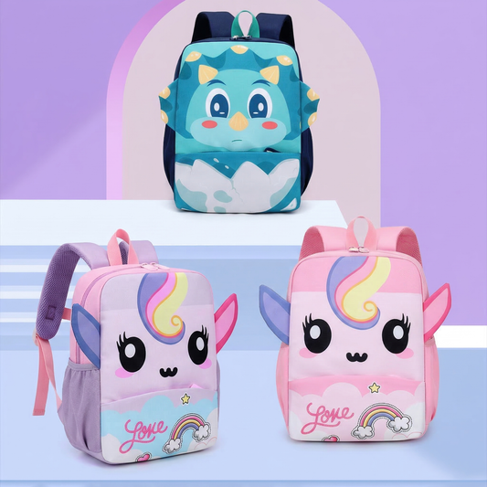 3D Unicorn & Dino Kids Polyester School Bag
